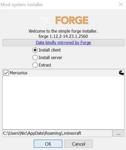 install the forge Mod installer