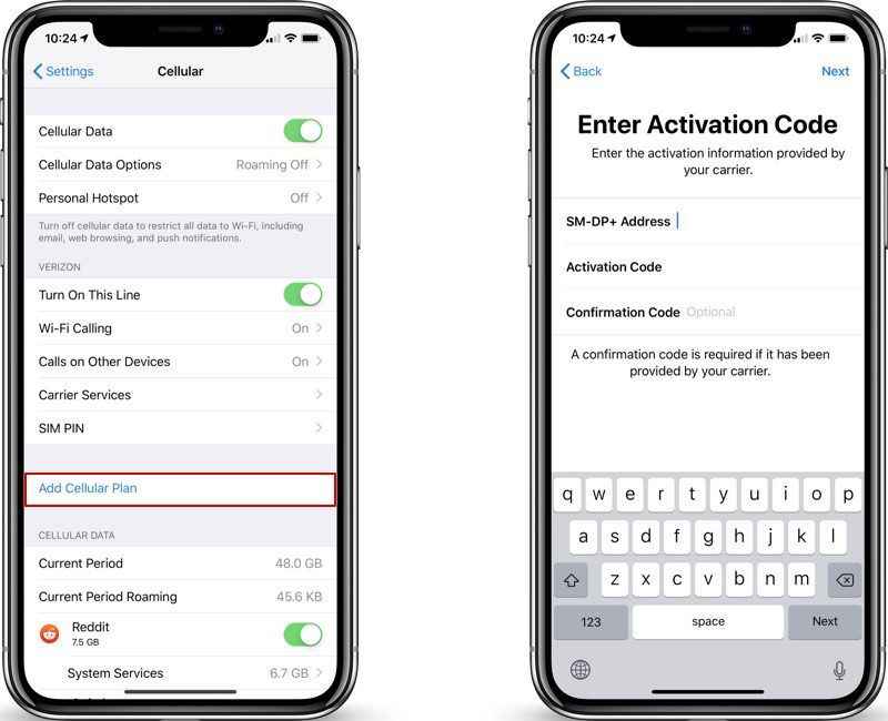 select add cellular plan to Activate eSIM on iPhone 
