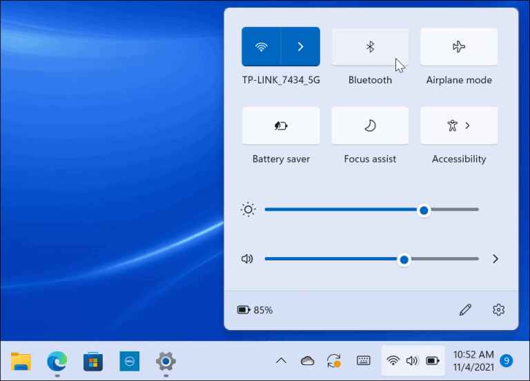click the tile to activate Bluetooth on Windows 11
