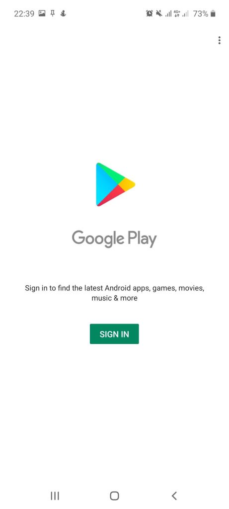 sign in with your Google account to activate Google Play Store