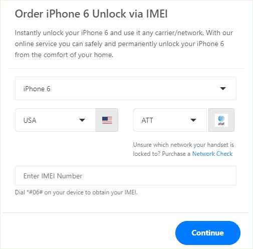 enter IMEI number and tap Continue to activate blacklisted iPhone 