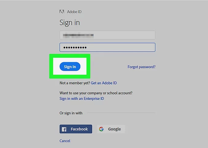 sign in with your Adobe ID