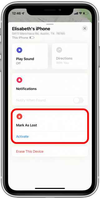 tap Mark as Lost to disable all the sounds, notifications, and Apple Pay