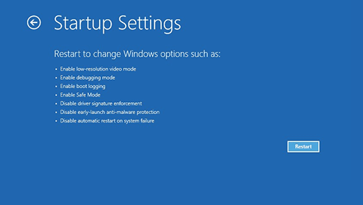 tap the Restart button to activate Safe Mode in Windows 10