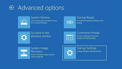 select Startup Settings under Advanced options