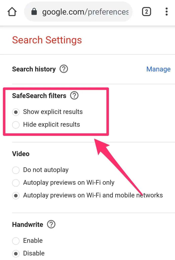 select hide explicit results to activate SafeSearch