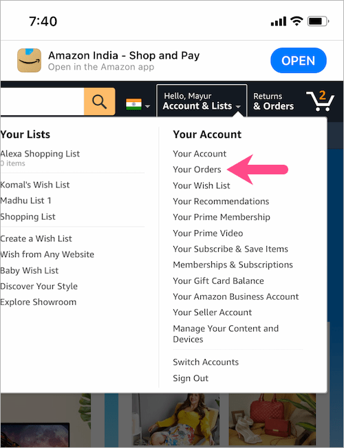select your order to Archive Amazon Orders