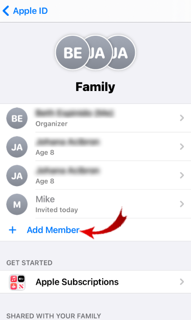 Select Add Member - Share Apple TV with Family