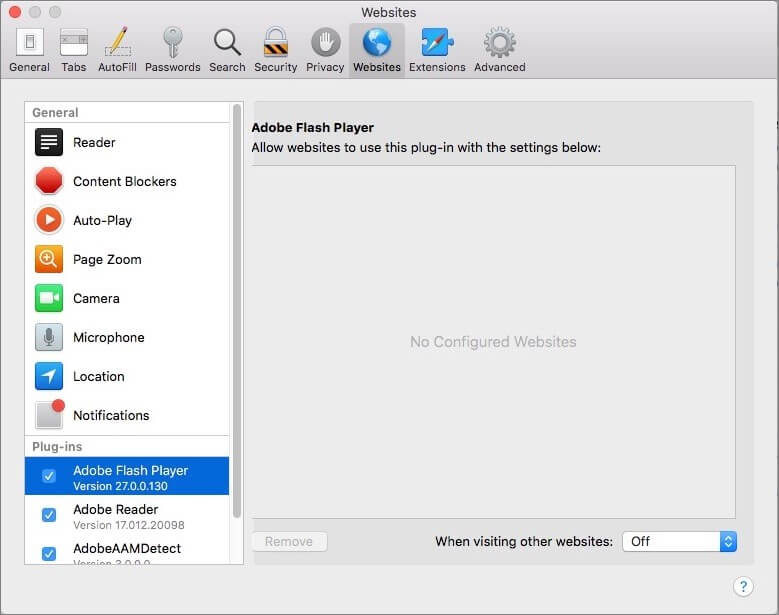 Activate Adobe Flash Player on Safari browser