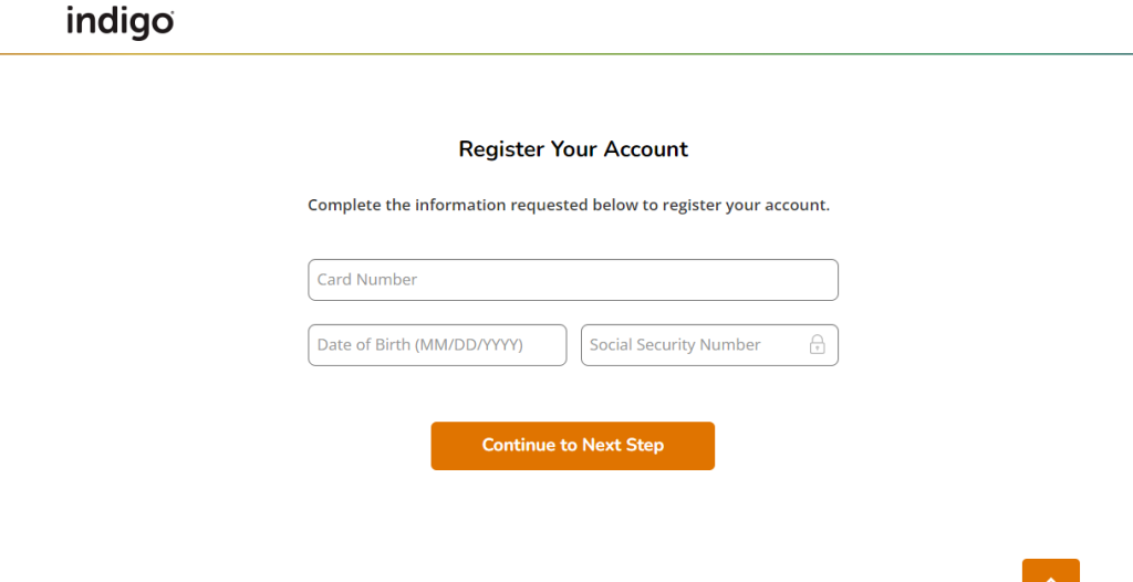 Registering account to activate the new Indigo card