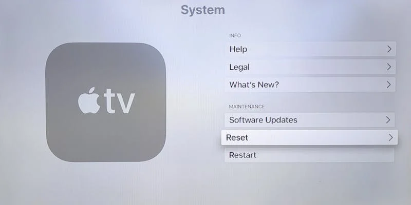 Reset option on Apple TV for keeps restarting issue