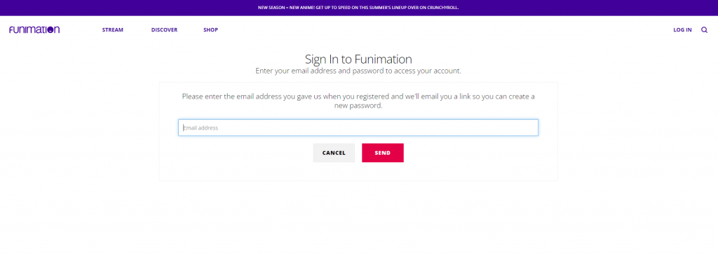 Click Send to change Funimation password