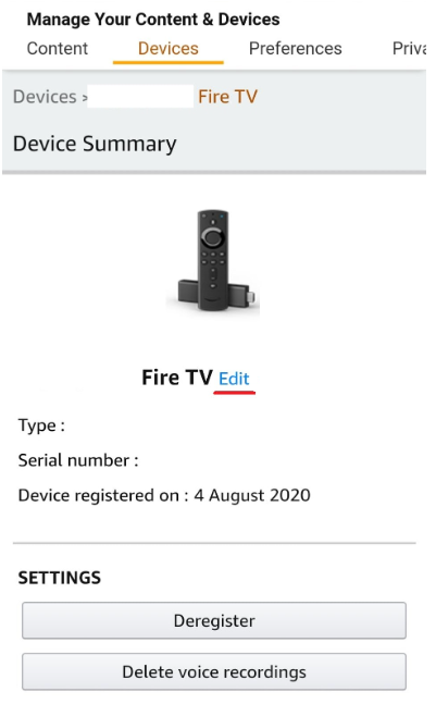 Tap edit to change the name of Firestick