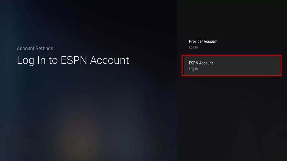 Tap ESPN account
