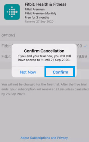 Tap Confirm to cancel your Fitbit premium 