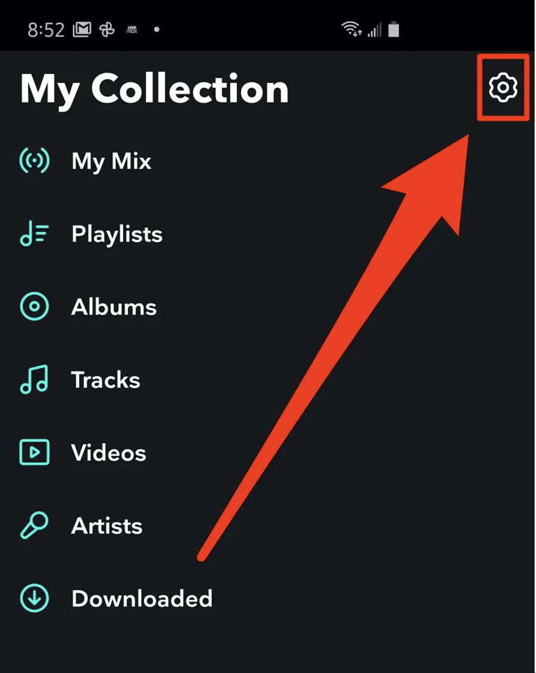 Click the Settings icon on Tidal app