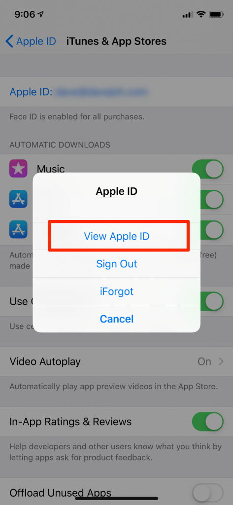 Select View Apple ID