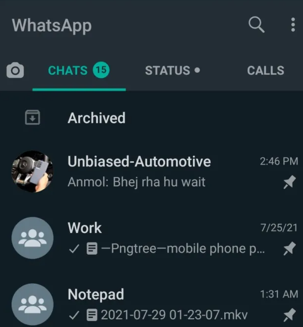Select Archived on Whatsapp
