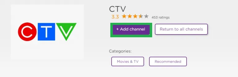 Tap Add Channel to get CTV on Roku