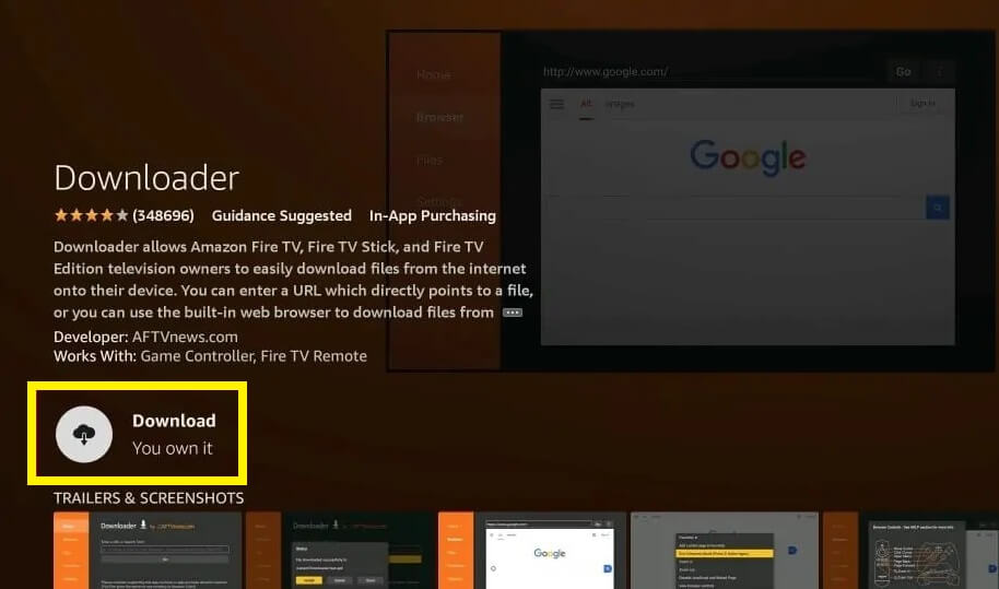 Hit Download to install Downloader on Firestick 