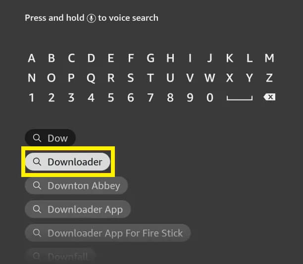 Search for Downloader on Firestick