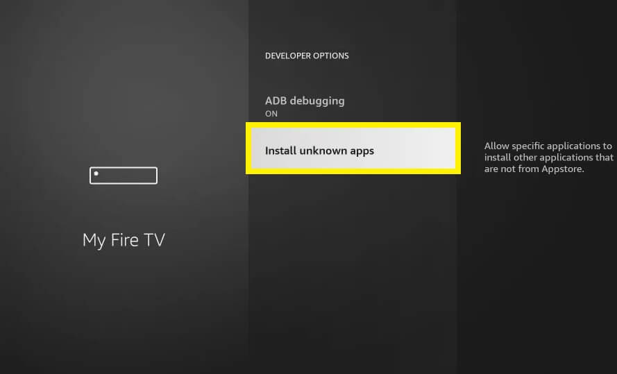 Hit Install unknown apps to watch Dofu Sports on Firestick