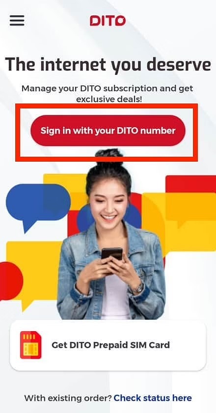 Select Sign in with your DITO number on the app