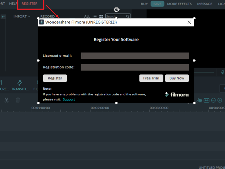 Register option How to Activate Filmora
