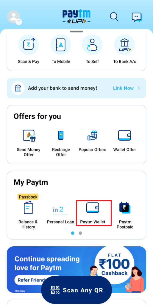 Tap on Paytm wallet to activate it