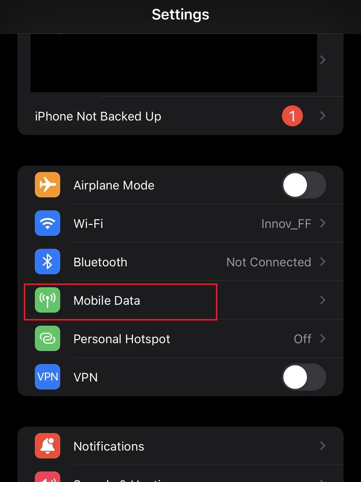 Select Mobile Data to activate eSIM card on iOS devices