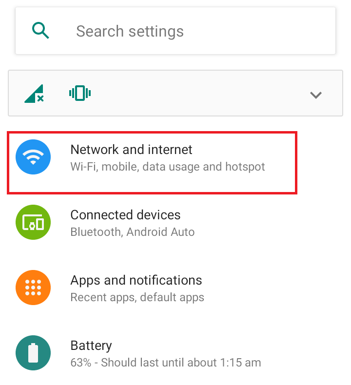 Select Network and internet to activate eSIM card on android devices
