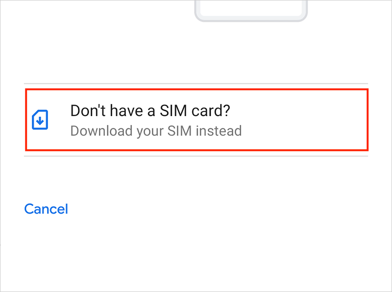 Prompt displaying, "Don't have SIM card ?" text.