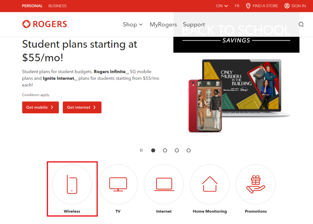 Open Rogers official website and click Wireless to activate SIM card