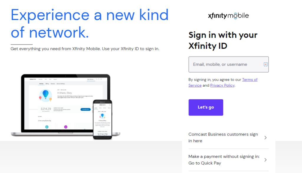 Xfinity site activation page
