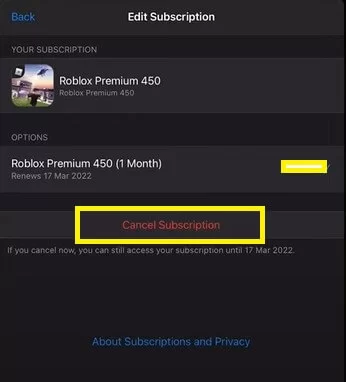 Cancel Roblox premium