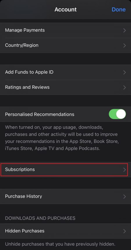 Click Subscriptions 