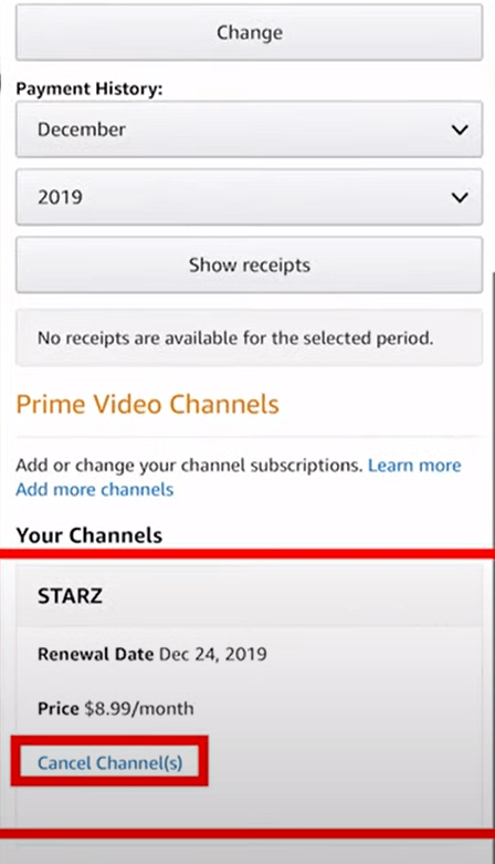 Tap Cancel Channel to cancel Starz on Amazon Prime 
