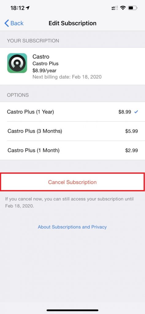 Tap on Cancel Subscription to cancel your subscription from iPhone