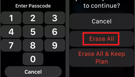 Click on Erase all to disconnect your Apple Watch