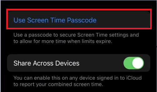 Tap on Use screen time Passcode