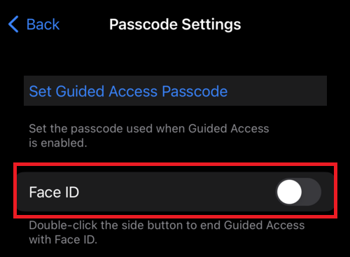 Select and enable the face ID 