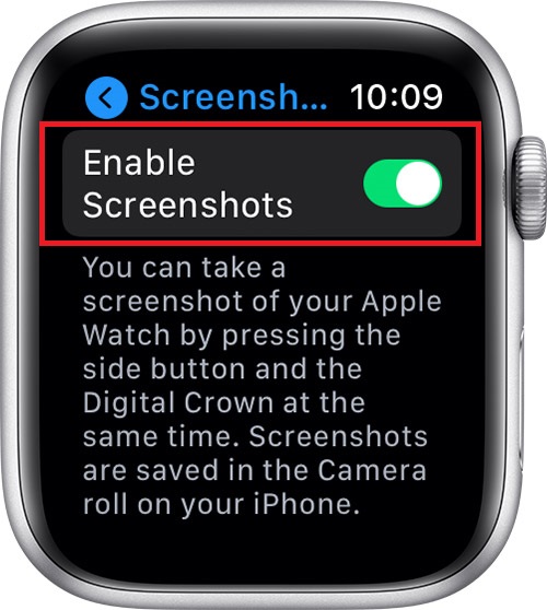 Tap on Enable Screenshot to capture screenshot on Apple Watch