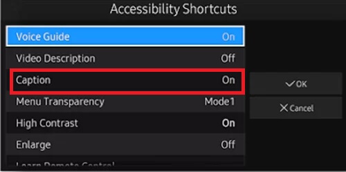 Turn off the caption on Samsung TV