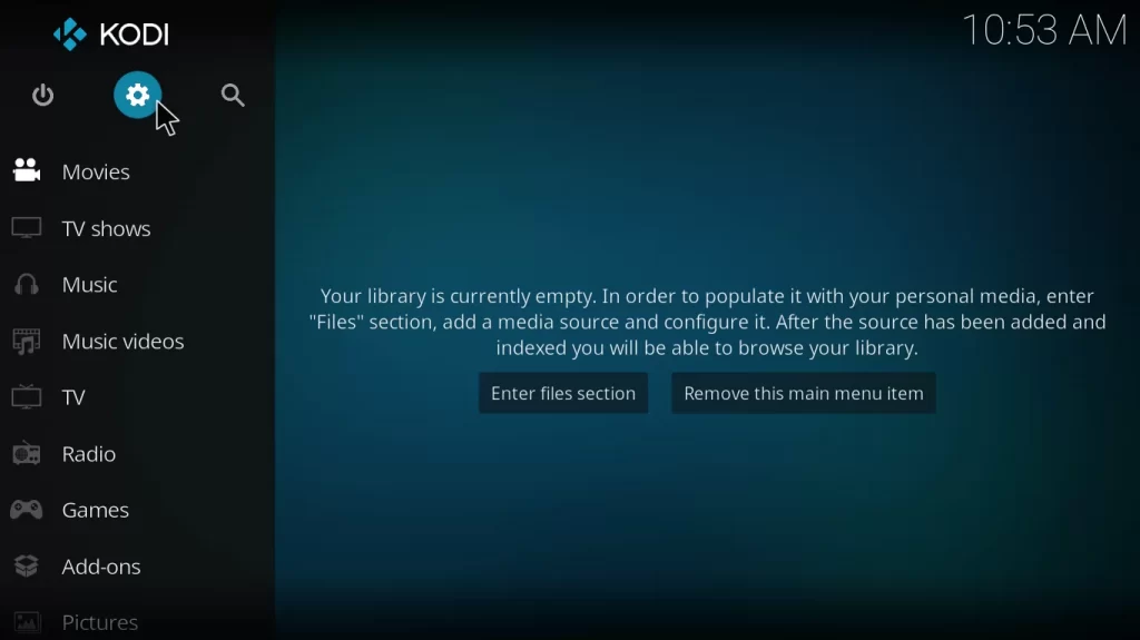 Tap the Settings icon on Kodi