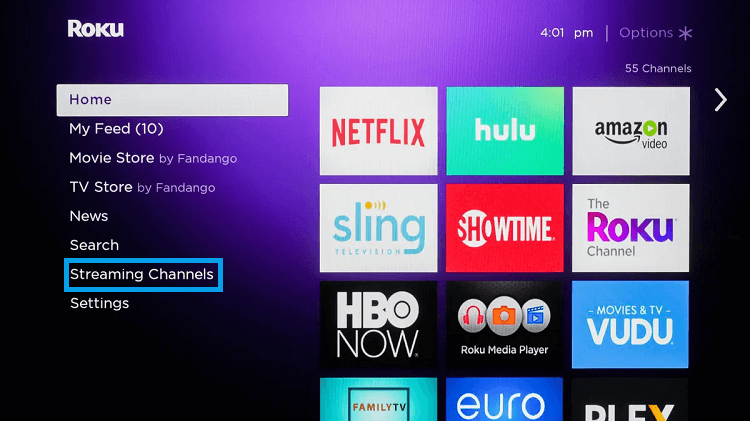 Click Streaming Channels on Roku