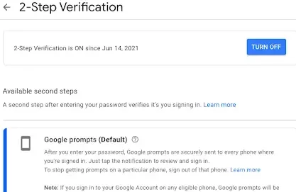 To Activate Two-Step Verification on Gmail hit Turn on option
