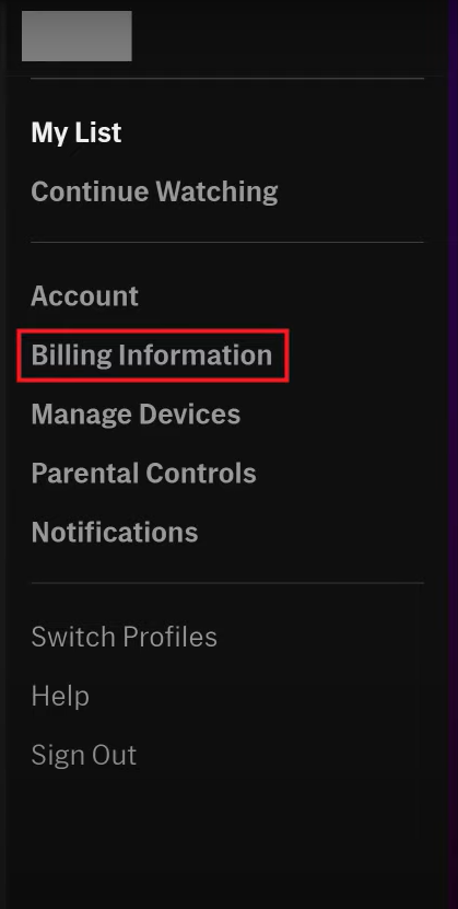 Click on the option Billing Information