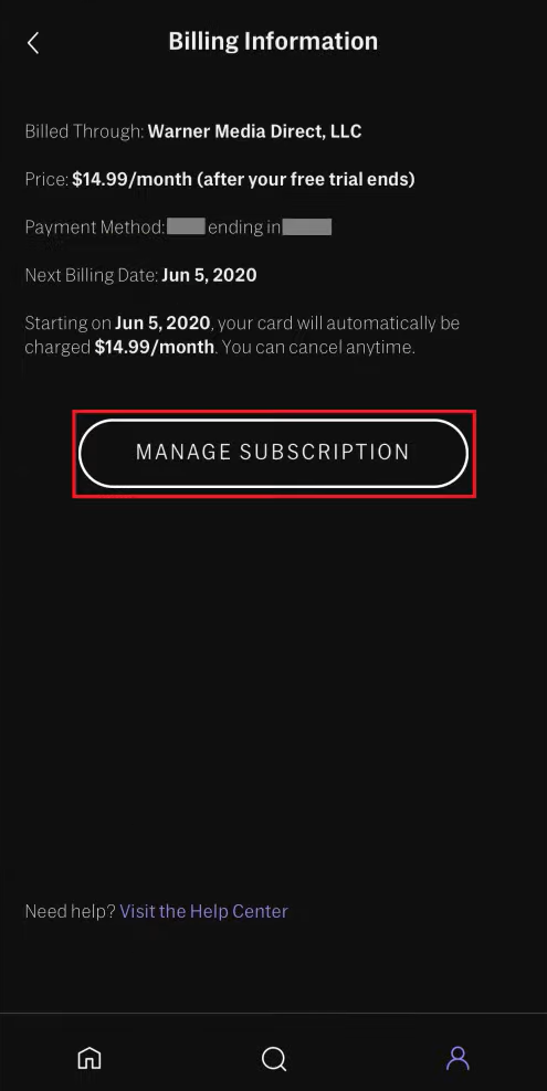 Tap Manage Subscription