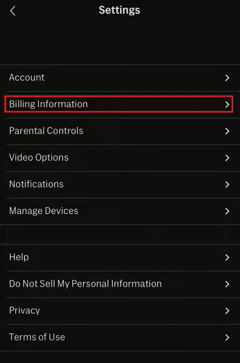 Tap Billing Information 