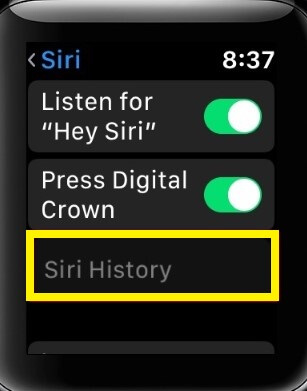 Select Siri History on Apple Watch